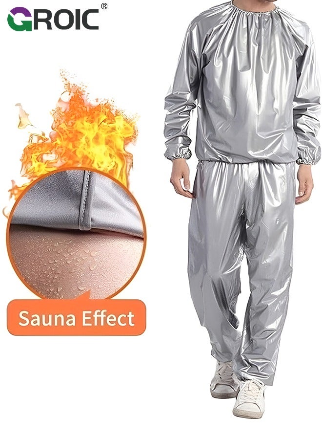 GROIC Sauna Sweat Suit, Heavy Duty Sauna Suit For Women Men, Exercise Weight Loss Gym Fitness Workout, Reflective Trim Sweat Sauna Suit Weight Loss Long-Sleeved Trousers Suit, L - Image 3