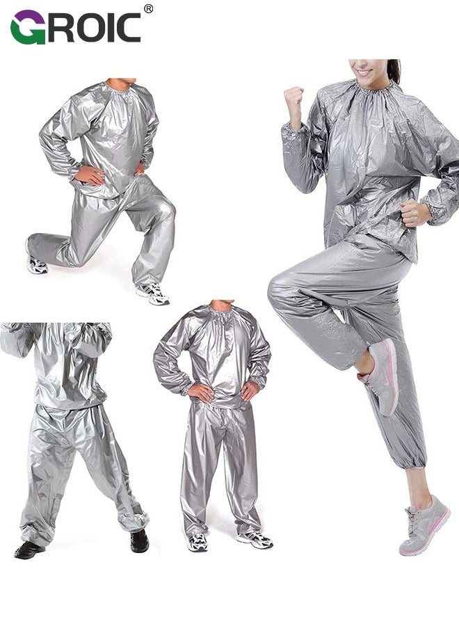 GROIC Sauna Sweat Suit, Heavy Duty Sauna Suit For Women Men, Exercise Weight Loss Gym Fitness Workout, Reflective Trim Sweat Sauna Suit Weight Loss Long-Sleeved Trousers Suit, L - Image 4