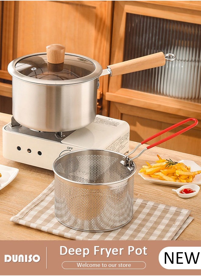 DUNISO Deep Fryer Pot with Fry Basket, Stainless Steel Oil Strainer Pot, Food Cooking Pot With Lid, Deep Fry Pan with Easy Grip Handle for Home Use, Stovetop Fryer with Basket for French Fries, Chicken Wings  - Image 1