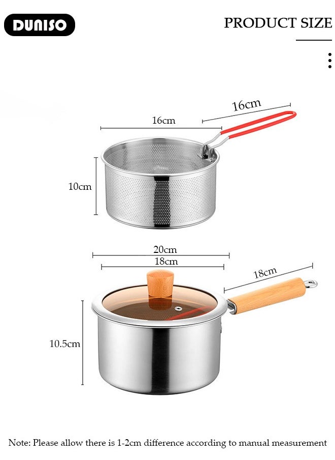 DUNISO Deep Fryer Pot with Fry Basket, Stainless Steel Oil Strainer Pot, Food Cooking Pot With Lid, Deep Fry Pan with Easy Grip Handle for Home Use, Stovetop Fryer with Basket for French Fries, Chicken Wings  - Image 4