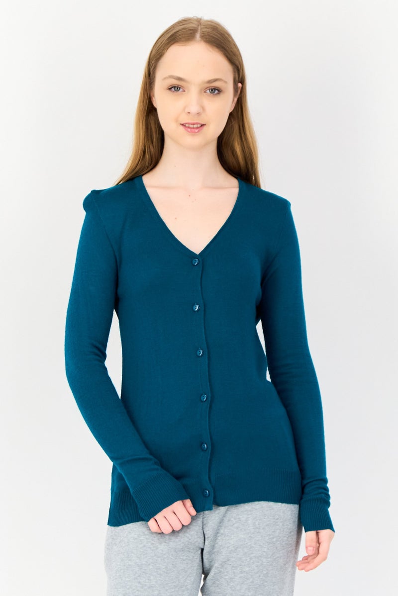 zivame بلوزة نوم نسائية بأكمام طويلة على شكل حرف V، أخضر مزرق - Image 1