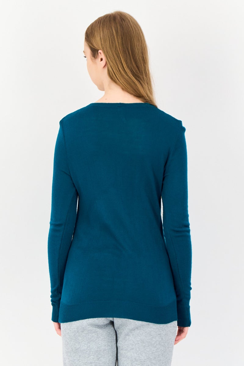 zivame بلوزة نوم نسائية بأكمام طويلة على شكل حرف V، أخضر مزرق - Image 2