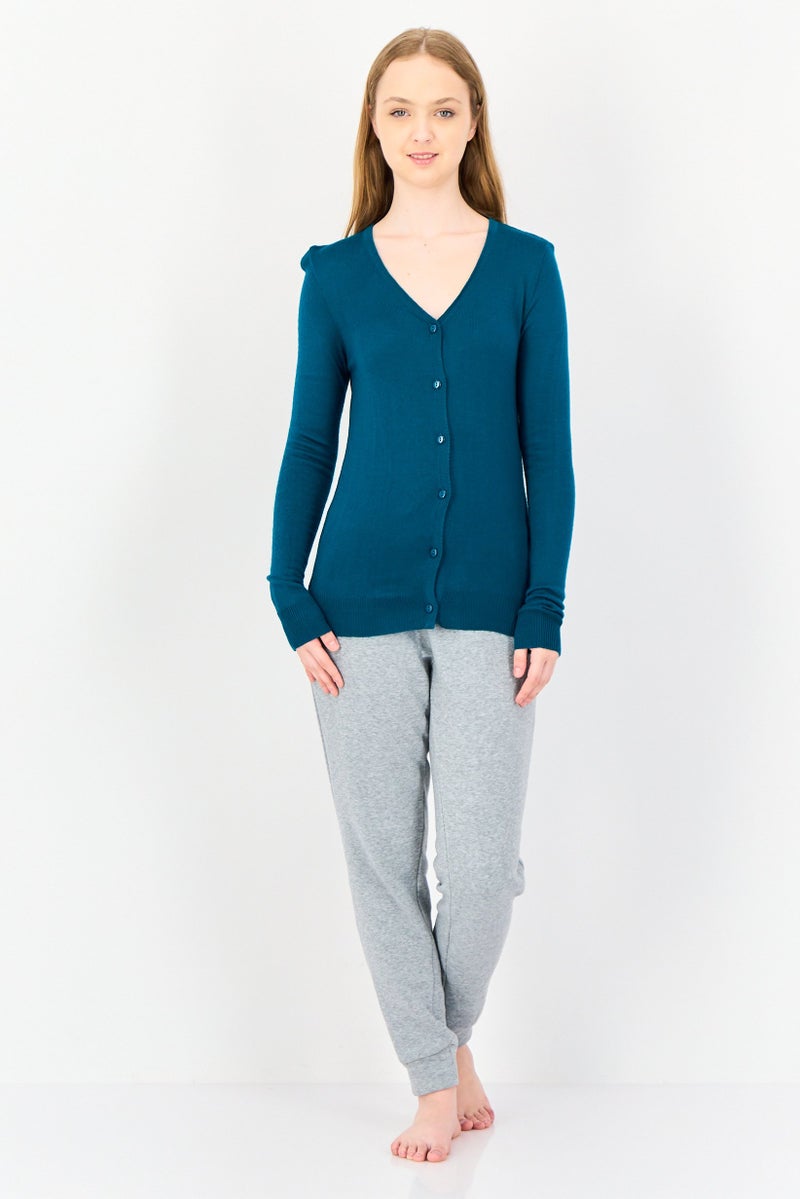 zivame بلوزة نوم نسائية بأكمام طويلة على شكل حرف V، أخضر مزرق - Image 4