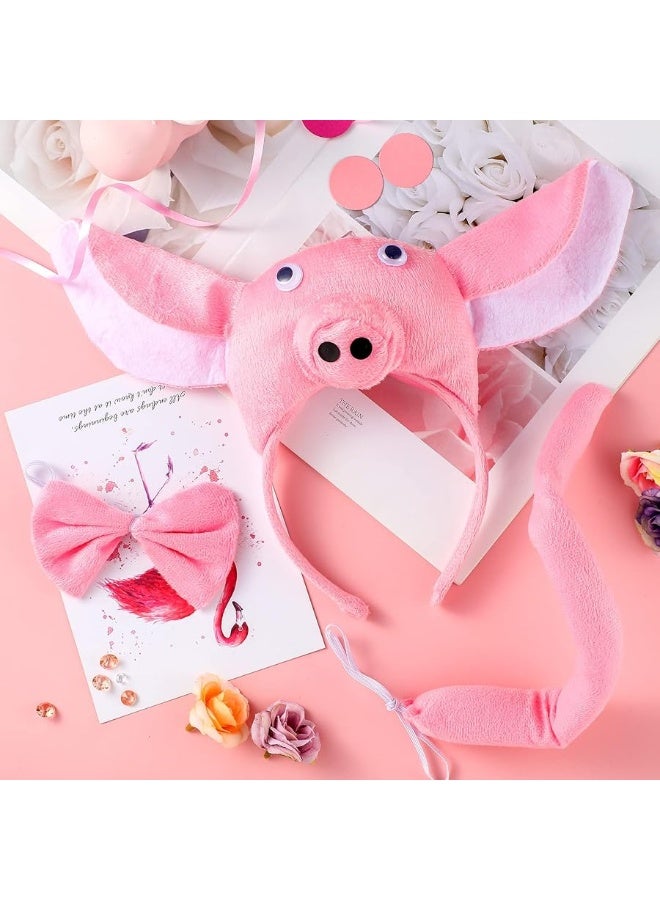 Kingdder 6 Pieces Pig Costume Kids Halloween Costumes Accessories Set Pig 3D Headband Bowtie Tail Set Fuzzy Pink Piggy Nose Headband for Toddlers Animal Dress up Cosplay - Image 1