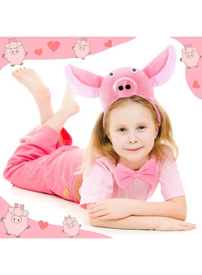 Kingdder 6 Pieces Pig Costume Kids Halloween Costumes Accessories Set Pig 3D Headband Bowtie Tail Set Fuzzy Pink Piggy Nose Headband for Toddlers Animal Dress up Cosplay - Image 2