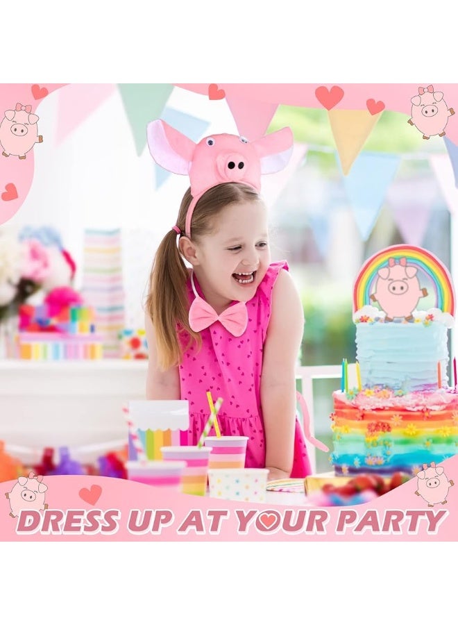 Kingdder 6 Pieces Pig Costume Kids Halloween Costumes Accessories Set Pig 3D Headband Bowtie Tail Set Fuzzy Pink Piggy Nose Headband for Toddlers Animal Dress up Cosplay - Image 3