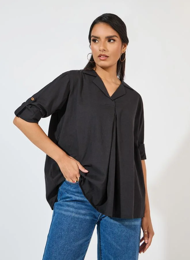 Styli Black Relaxed Fit Cotton Blend Shirt