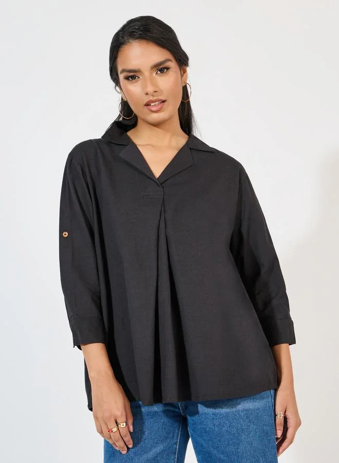 Styli Black Relaxed Fit Cotton Blend Shirt