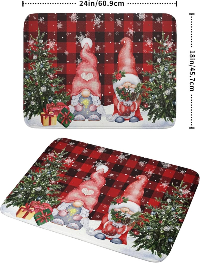 Giwawa Winter Gnome Dish Drying Mat 18x24 inch Christmas Elf Trees Snowflakes Dish Drainer Mats Large Black Red Buffalo Plaids Fast Drying Absorbent Dish Drying Pad for Kitchen Countertop Holiday Decor - Image 2