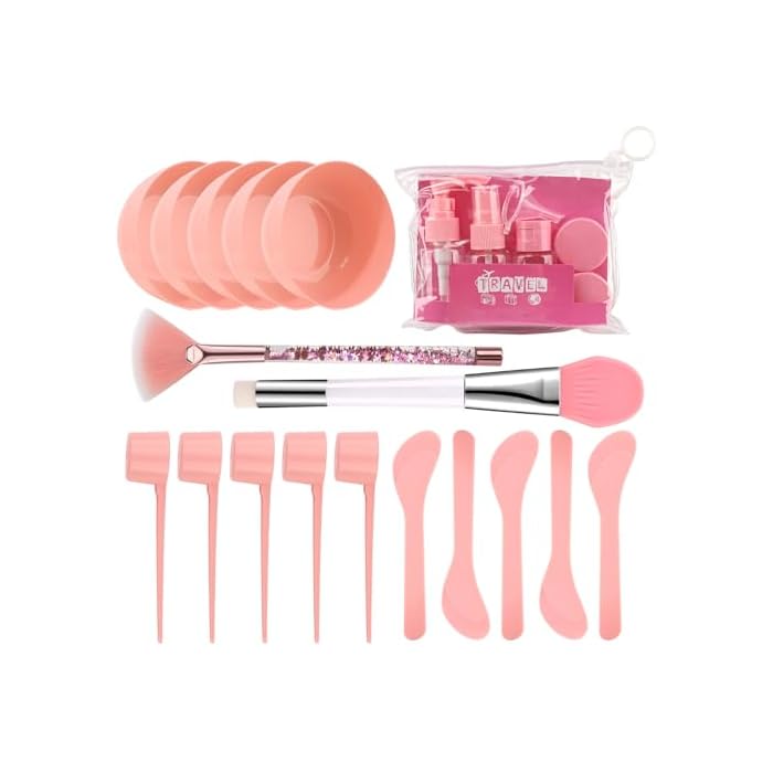 Face Mask Mixing Bowl Set, 19 Pcs DIY Facemask Mixing Tool Kit with Facial Mask Bowl Stick Spatula Silicone Brush，Facial Fan Mask Brushes Spray Bottle Puff Soaking Bottle