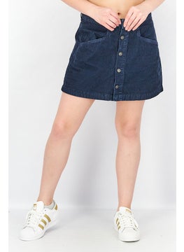 Women Corduroy Mini Skirt, Navy Blue