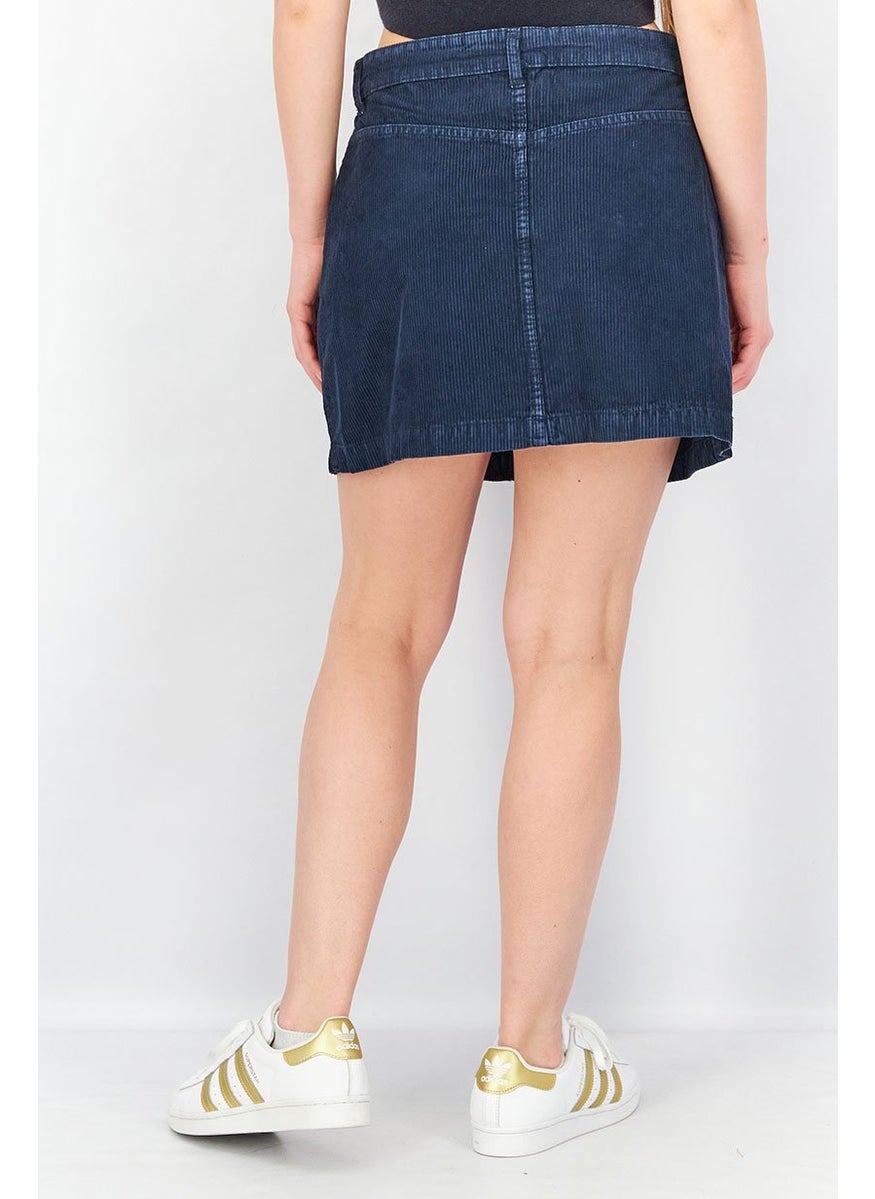 Free People - Women Corduroy Mini Skirt, Navy Blue - Image 1