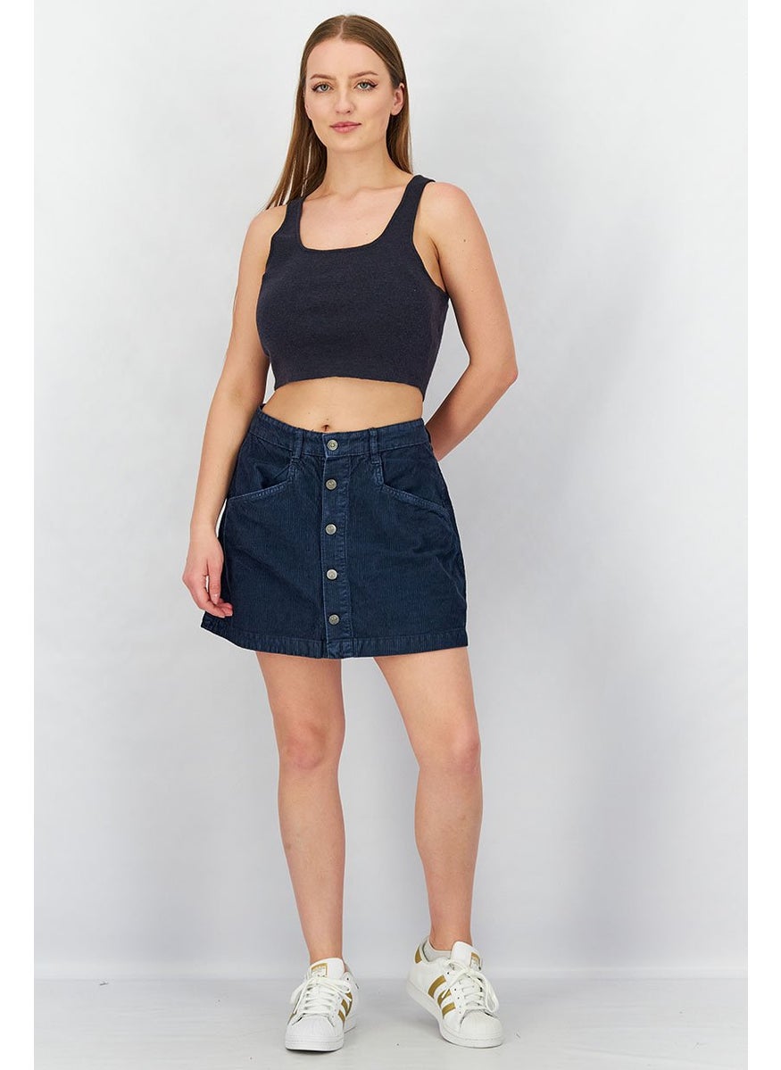 Free People - Women Corduroy Mini Skirt, Navy Blue - Image 1