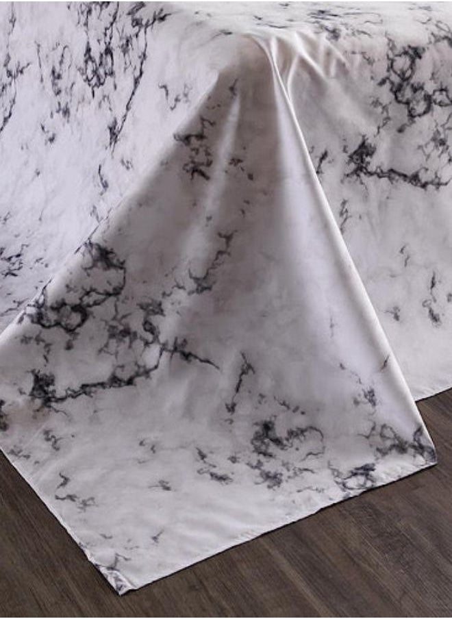 LUNA Home 3 Pieces Flat Bedsheet 230*250cm. 2 Pillow cases - 50*75cm, White Marble Design.  - Image 2