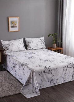 LUNA Home 3 Pieces Flat Bedsheet 230*250cm. 2 Pillow cases - 50*75cm, White Marble Design.  - Image 1
