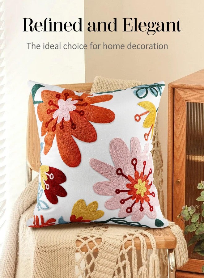 Kokaaee Embroidered Throw Pillow Cover - 18x18 Outdoor Decorative Pillow Covers with Zipper for Couch Sofa Bedroom Aesthetic Multicolor Flowers Soft Cozy Cotton Pillowcase Covers with Patterned - Image 5