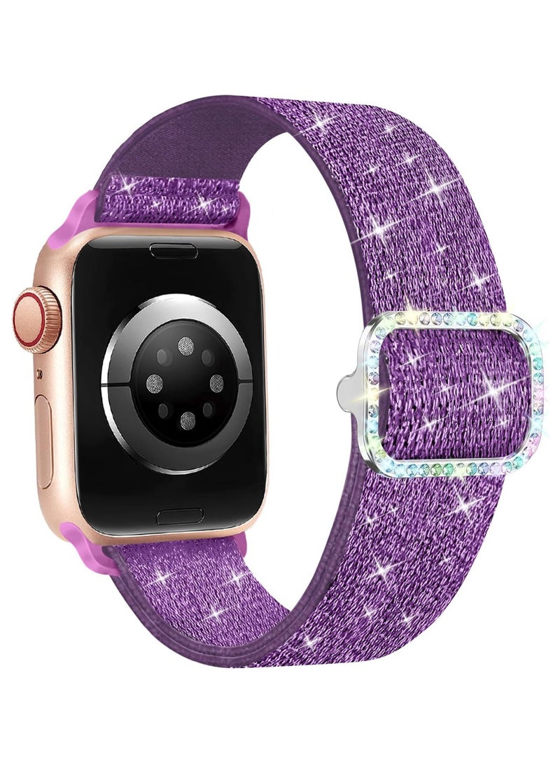 سوار نايلون مرن لامع متوافق مع سوار ساعة أبل 42 مم 44 مم 45 مم 46 مم 49 مم للنساء، أساور مرنة لامعة بحلقة فردية لسلسلة iWatch 10/9/8/7/6/5/Ultra/Ultra 2 (أرجواني) - Image 1