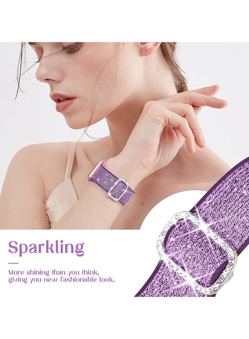 سوار نايلون مرن لامع متوافق مع سوار ساعة أبل 42 مم 44 مم 45 مم 46 مم 49 مم للنساء، أساور مرنة لامعة بحلقة فردية لسلسلة iWatch 10/9/8/7/6/5/Ultra/Ultra 2 (أرجواني) - Image 2