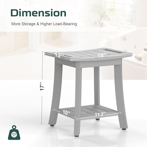 BEKVEM Waterproof Shower Benches for Inside Shower, Poly Lumber Shower Stool with Storage Shelf & Adjustable Feet, SPA Bathroom Seat Chair for Shaving Legs, Indoor or Outdoor Use, Grey - Image 3