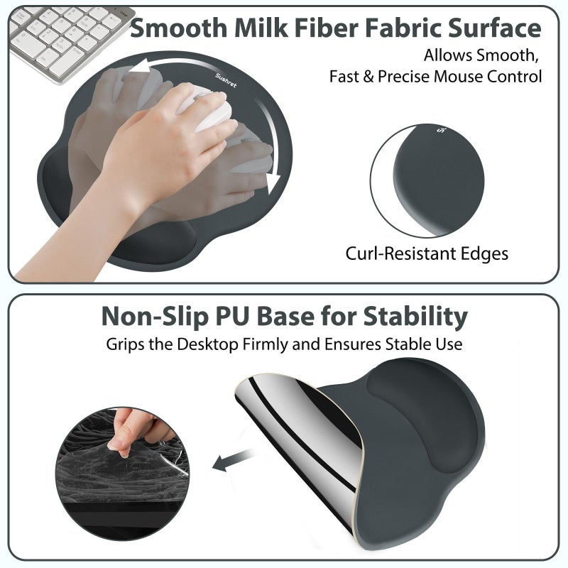 Sushret Mouse Pad and Keyboard Wrist Rest, 3-in-1 Gel Memory Foam Ergonomic Mouse Pad with Wrist Rest Set, Gaming Mousepad Arm Cushion Support for Computer Office Desk Accessories Cute Setup, Charcoal - Image 4