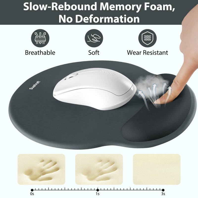 Sushret Mouse Pad and Keyboard Wrist Rest, 3-in-1 Gel Memory Foam Ergonomic Mouse Pad with Wrist Rest Set, Gaming Mousepad Arm Cushion Support for Computer Office Desk Accessories Cute Setup, Charcoal - Image 3