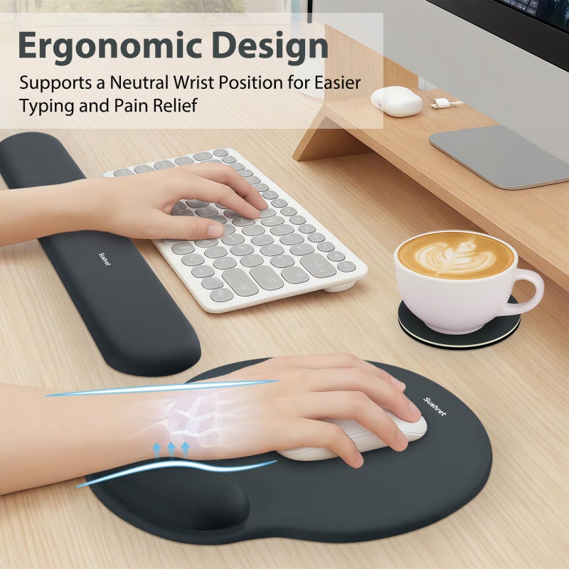 Sushret Mouse Pad and Keyboard Wrist Rest, 3-in-1 Gel Memory Foam Ergonomic Mouse Pad with Wrist Rest Set, Gaming Mousepad Arm Cushion Support for Computer Office Desk Accessories Cute Setup, Charcoal - Image 2