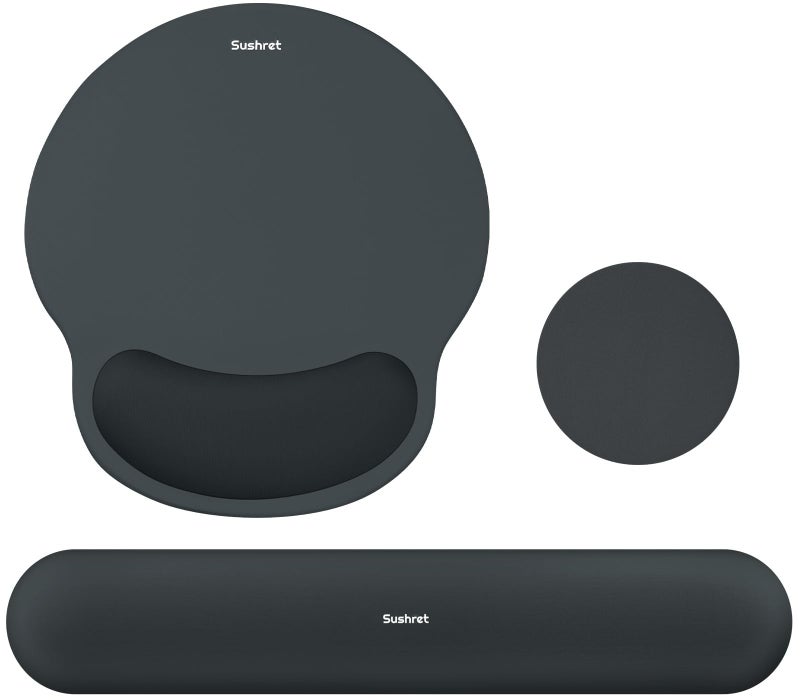 Sushret Mouse Pad and Keyboard Wrist Rest, 3-in-1 Gel Memory Foam Ergonomic Mouse Pad with Wrist Rest Set, Gaming Mousepad Arm Cushion Support for Computer Office Desk Accessories Cute Setup, Charcoal - Image 1