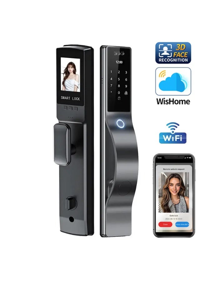 Smart Door Lock with 3D Face Recognition, Fingerprint, Password, Camera, WiFi App Control, and Automatic Aluminum Alloy Lock System - Image 1