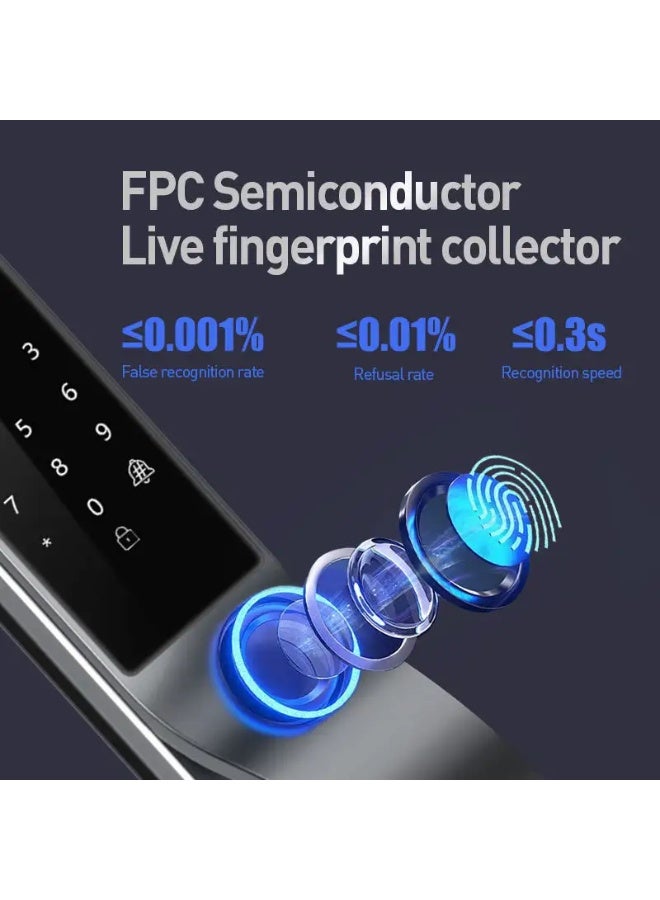 Smart Door Lock with 3D Face Recognition, Fingerprint, Password, Camera, WiFi App Control, and Automatic Aluminum Alloy Lock System - Image 4