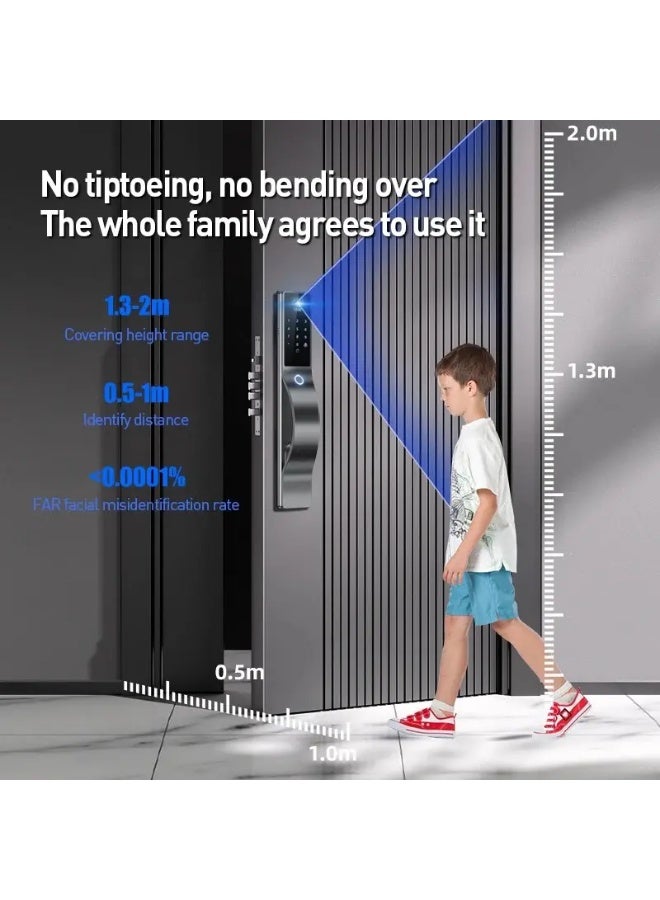 Smart Door Lock with 3D Face Recognition, Fingerprint, Password, Camera, WiFi App Control, and Automatic Aluminum Alloy Lock System - Image 2
