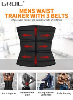 GROIC Men's Waist Trainer Sauna Weight Loss Body Shaper Sweat Vest for Men with 3 Rows of Hooks and 3 Belt, Neoprene Sauna Waist Sauna Sweat Waist Trimmer Slimmer Belt Workout Girdle, 2XL  - Image 5