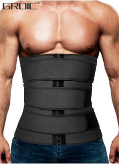 GROIC Men's Waist Trainer Sauna Weight Loss Body Shaper Sweat Vest for Men with 3 Rows of Hooks and 3 Belt, Neoprene Sauna Waist Sauna Sweat Waist Trimmer Slimmer Belt Workout Girdle, 2XL  - Image 1