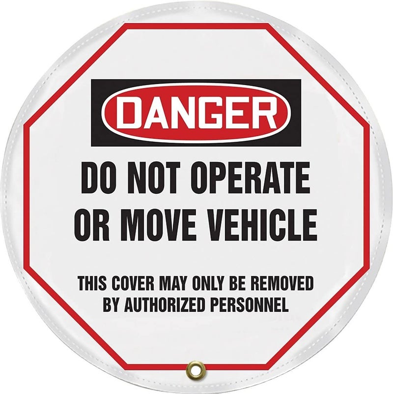 Accuform KDD811 STOPOUT Vinyl Steering Wheel Message Cover, OSHA-Style Legend "DANGER DO NOT OPERATE OR MOVE VEHICLE - THIS COVER MAY ONLY BE REMOVED BY AUTHORIZED PERSONNEL", 16" Diameter, Red/Black on White