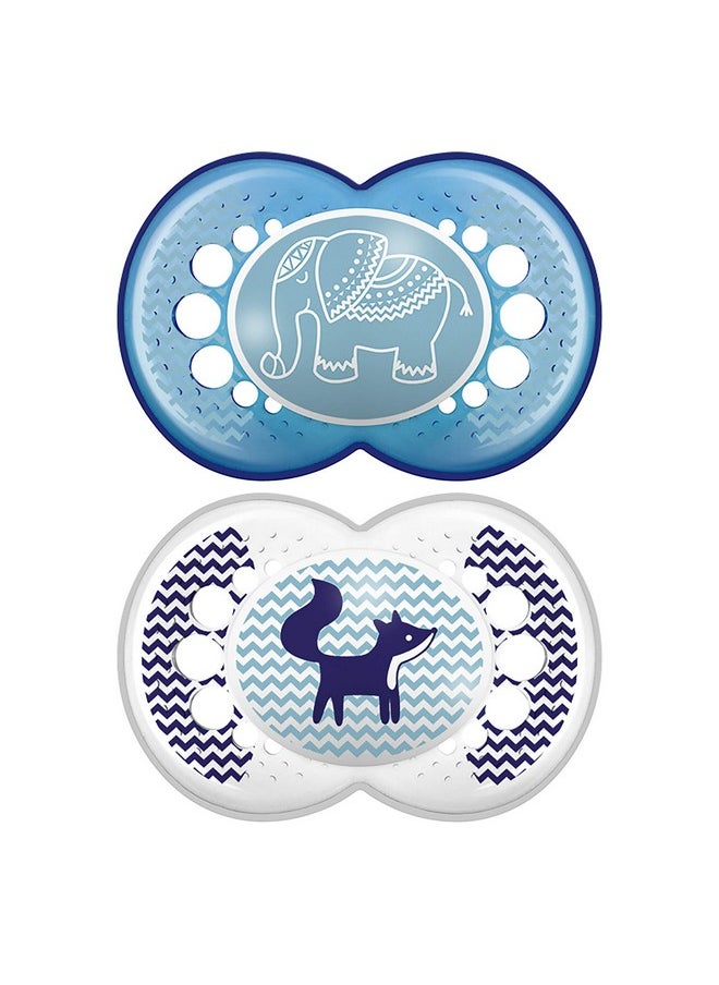 MAM Original Baby Pacifier Nipple Shape Helps Promote Healthy Oral Development Sterilizer Case 2 Pack 16+ Months Animal/Boy  - Image 1