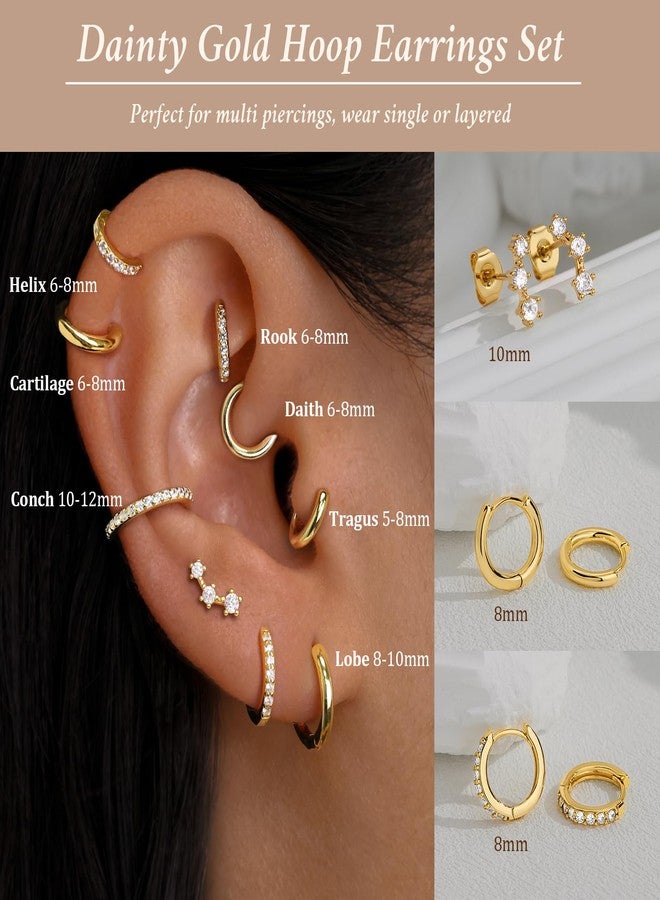 Poxtex Small 14K Gold Plated Huggie Hoop Earrings Set for Women, Hypoallergenic Trendy Hoops for Multiple Piercings, Dainty Cute Mini Lightweight Cartilage Climber Jewelry Gift for Sensitive Ears - Image 4