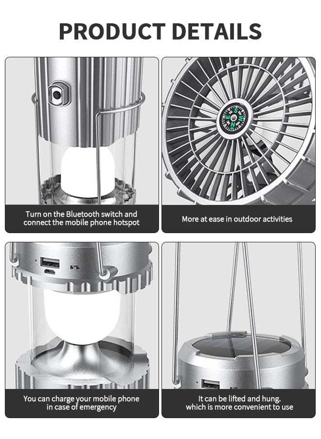GROIC LED Camping Lantern with Bluetooth Speaker Compass and Fan Hang USB Rechargeable Tent Fan Tent Light IPX6 Waterproof for Camping Hiking Car, Camping Gear Must Haves  - Image 4