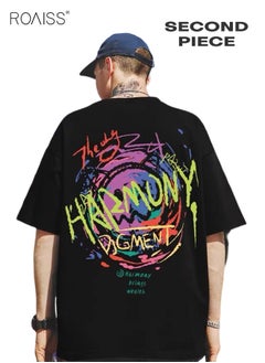 roaiss 2Pcs Men's T-shirt Loose Version Trendy All-Match Pattern Printing Short Sleeves  - Image 5