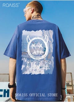 roaiss 2Pcs Men's T-shirt Loose Version Trendy All-Match Pattern Printing Short Sleeves  - Image 2