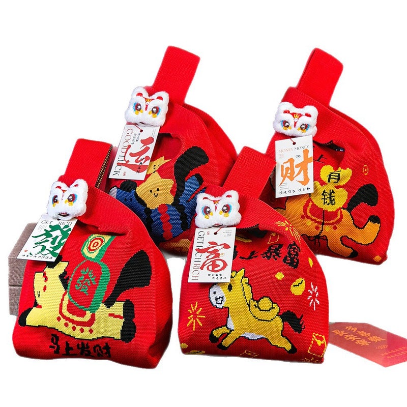 Chinese New Year Red Festive Knitted Tote Bag - Image 1