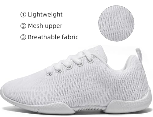 BAXINIER Girls White Cheerleading Shoes Breathable Youth Cheer Competition Sneakers Athletic Training Dance Tennis Walking Shoes White 11 Little Kid - Image 3