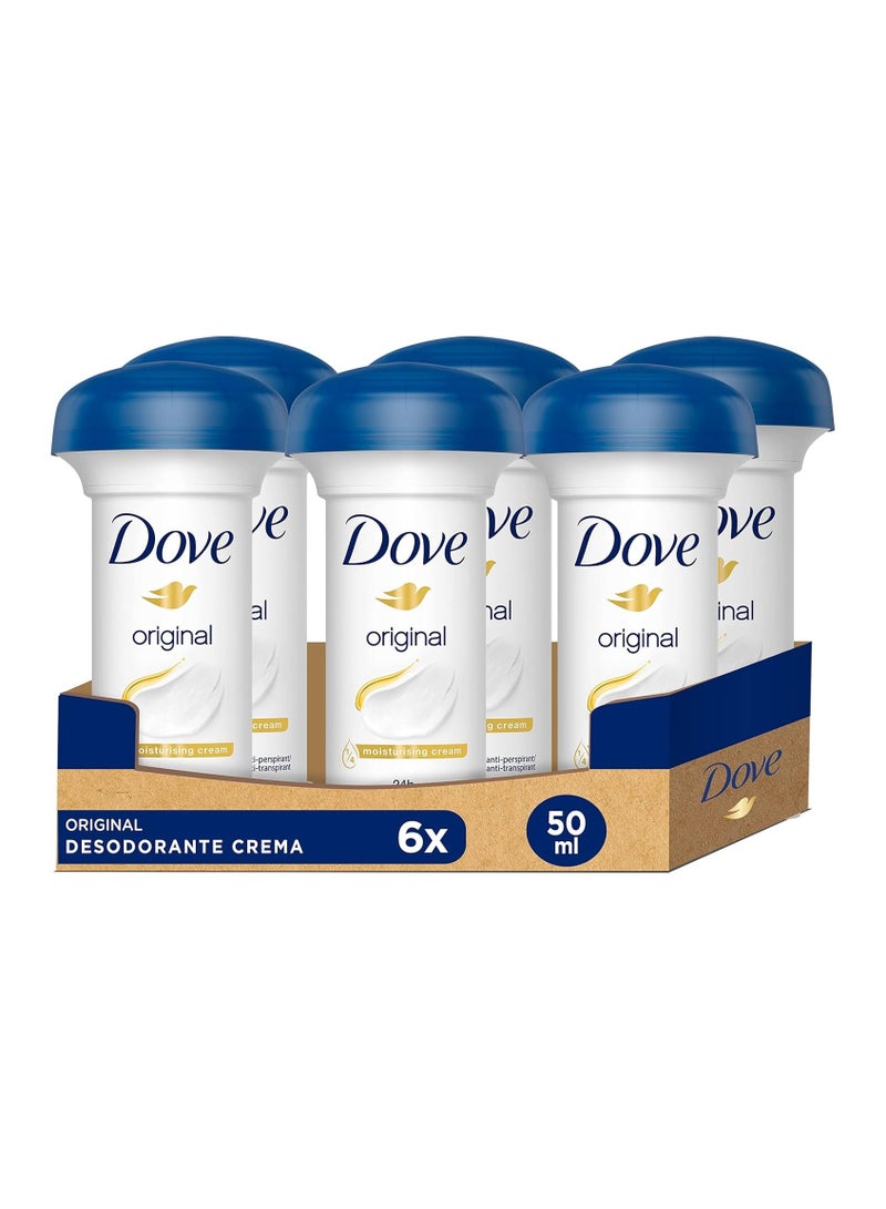 دوف مزيل عرق كريمي أصلي من دوف، عبوة من 6 قطع × 50 مل