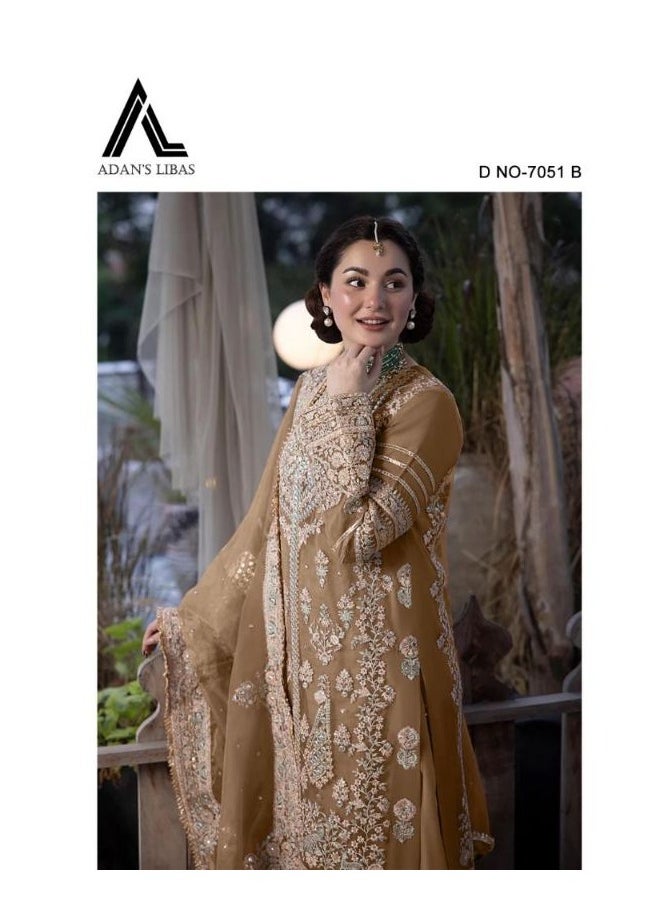 KAIVAL FASHION - Wedding Party Wear Heavy Georgette Gold Pakistani Dress - Image 1