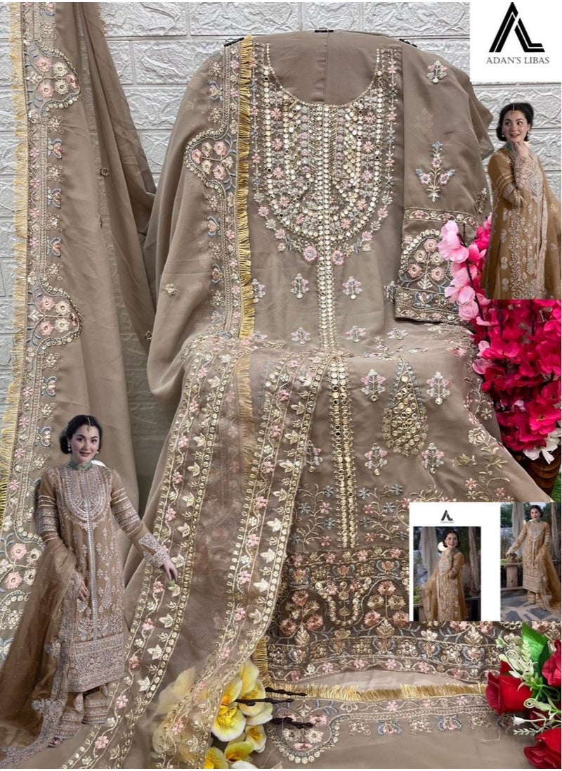 KAIVAL FASHION - Wedding Party Wear Heavy Georgette Gold Pakistani Dress - Image 1