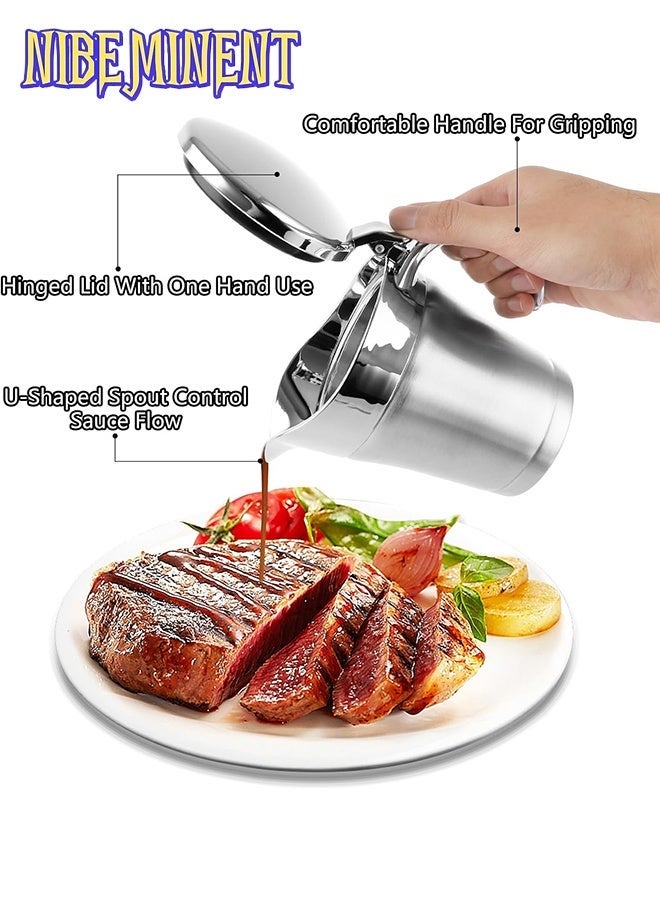 NIBEMINENT Double-Layer Insulated Gravy Boat - Stainless Steel Sauce Pot with Hinged Lid, Ideal for Serving Gravy, Cream, And Kitchen Essentials, Perfect Kitchenware for Home And Restaurant Use.16 oz/450 ml - Image 3