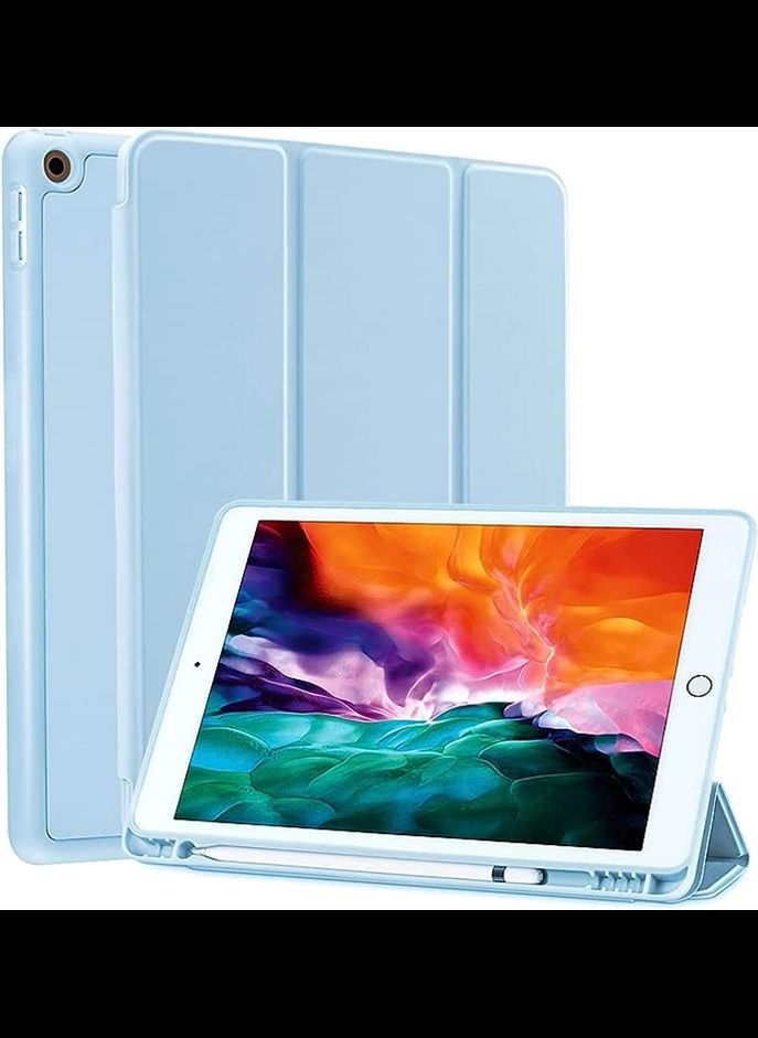 vesus Compatible for iPad 10.2 - inch 9th/8th/7th Generation Case(2021/2020/2019) with Pencil Holder, Slim Soft TPU Smart Trifold Stand Protective Full Body Cover, Auto Sleep/Wake - Light Blue