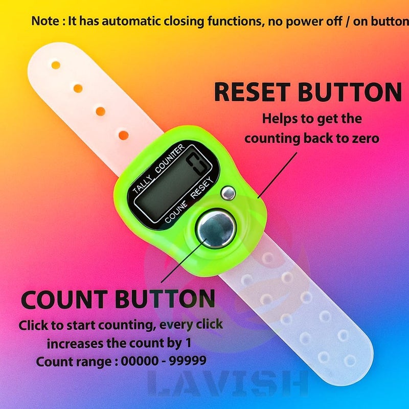 LAVISH Digital Tasbeeh Finger Counter | 6-Pack LED Light 5-Digit Tally Clicker | Adjustable Finger Ring with Flip Cover | Prayer, Golf, Knitting, Exercise Tracker | Individually Boxed - Image 4
