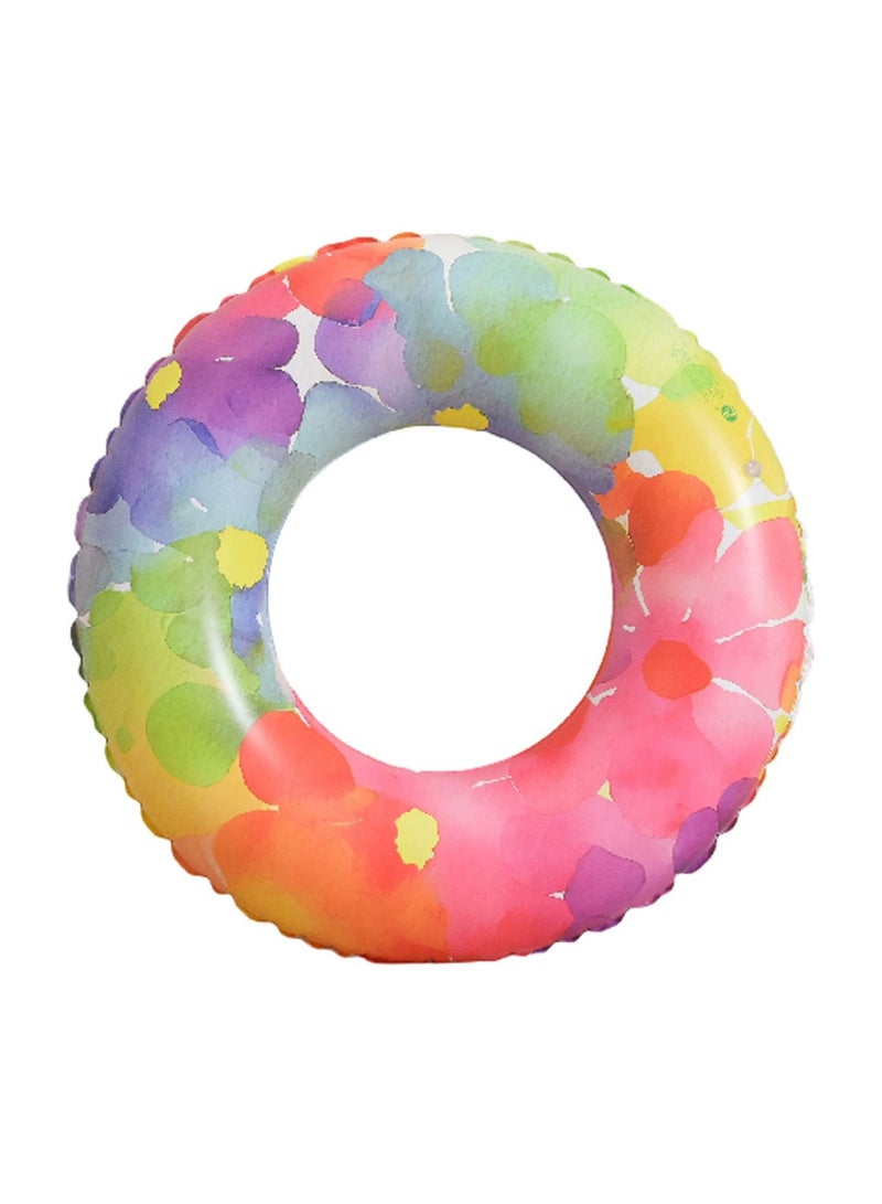 Goolsky 90cm Colorful Floral Inflatable Swim Ring – Cute Flower Pattern Pool Float for Kids & Petite Adults, Thick PVC Swimming Tube for Beach & Pool - Image 1