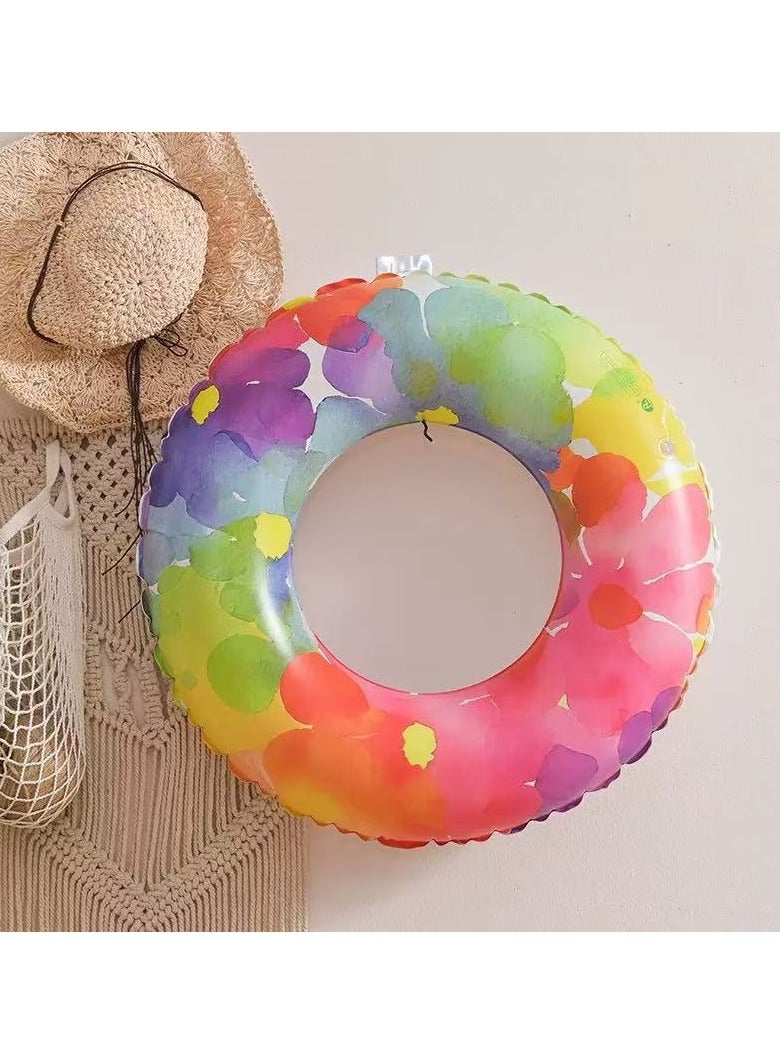 Goolsky 90cm Colorful Floral Inflatable Swim Ring – Cute Flower Pattern Pool Float for Kids & Petite Adults, Thick PVC Swimming Tube for Beach & Pool - Image 2