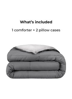 Home of linens 3Pcs Reversible Heavy Comforter Set - 2.8Kgs - Down Alternative Filling - (For Matress 100cm/120cm) - Size (180cm x 240cm) + 2 Pillow Case Covers (50cm x 70cm) - Grey x Light Grey  - Image 4