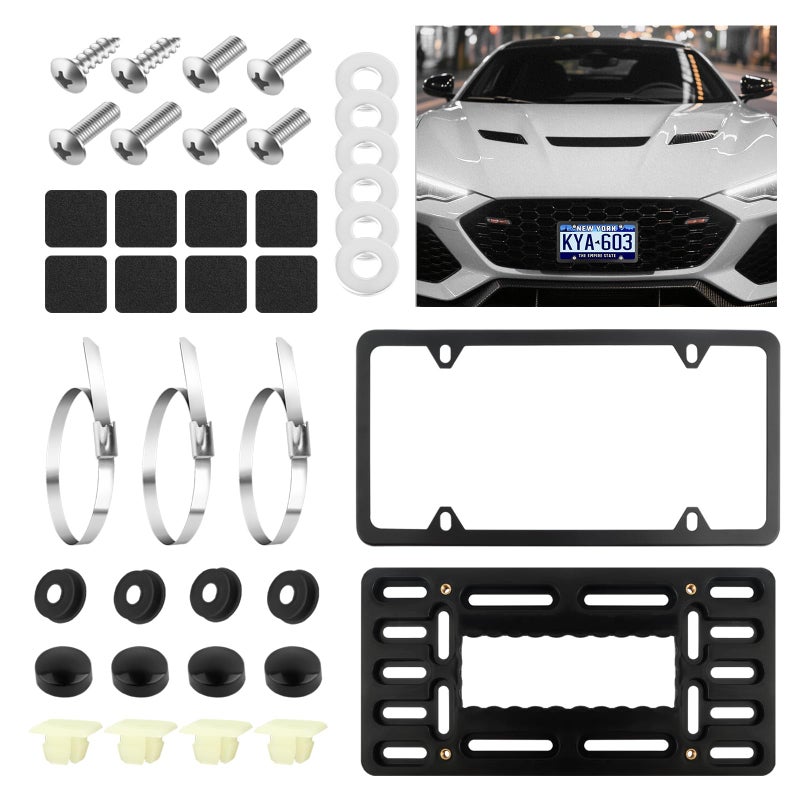 VKQTS License Plate Bracket Front Bumper Kit,Stainless Steel Front License Plate Bracket Kit Includes Screws,Ties,No Drill Fronts Licenses Plates Mount Car Accessories for U.S. Standard - Image 1